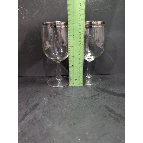 Silver Rimmed Wine Glasses, Set of 2, Vintage Stemware, Midcentury 10 Oz Barware - Picture 8 of 9